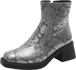 Модные женские ботильоны с животным принтом, на массивном каблуке с молнией BULVJ, Silver