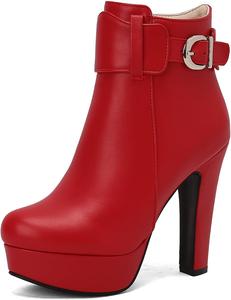 Женские ботильоны на платформе с каблуком, круглым носком и пряжкой Renessmi, Red 2