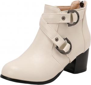 Женские стильные ботильоны с закругленным носком, пряжкой сзади и молнией, массивным средним каблуком, модные короткие ботинки для свадебного платья, осень-зима, удобные ботильоны на устойчивом каблуке для повседневной носки и работы Generic, Beige