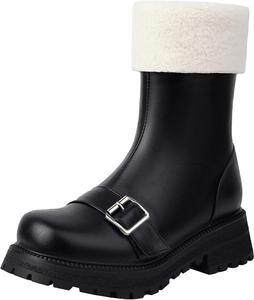 Женские зимние ботильоны с круглым носком, на платформе и массивном каблуке, с молнией XIEPP, Black