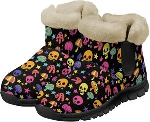 Женские зимние ботинки Jeiento с грибовидной подошвой, уютные низкие каблуки, снегоступы с противоскользящей подошвой, утолщенные, Cute Mushroom Skull