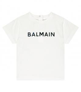 Хлопковая футболка с логотипом baby Balmain Kids, синий