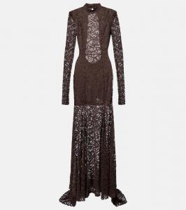 Платье с открытой спиной из цветочного кружева Rotate, Chocolate Brown
