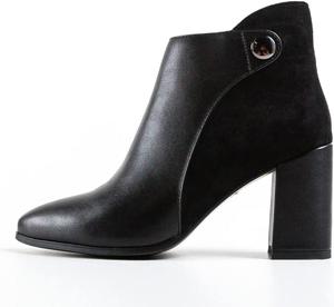 Женские ботильоны FYS с заостренным носком, на массивном среднем каблуке, с пуговицами, комбинированные из замши с боковой молнией, для повседневного ношения, размеры US 4-15, Black