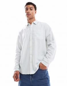 Рубашка с длинными рукавами из льняного материала в синюю полоску New Look