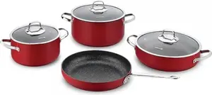 Набор посуды Zeta со стеклянными крышками (7 предметов) с антипригарным покрытием Korkmaz