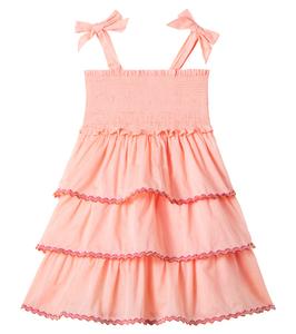 Платье из хлопка с ярусами и сборкой Rhiannon Zimmermann Kids, Peach Multi