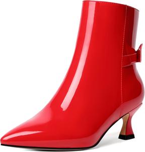 Женские ботильоны MERRORI с острым носком, застежкой-молнией, лакированной отделкой, низким каблуком-шпилькой 2 дюйма, Red