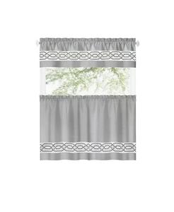 Pacifico Complete 3 шт. Комплект кухонных штор с карманами и вышивкой Kate Aurora, серебро