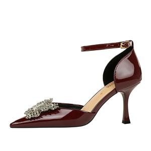 QITUMAUL Тонкие каблуки женские туфли на шпильке - Бордовые[Высота каблука 8 см], цвет Burgundy[Heel Height 8cm]