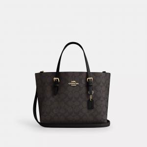 Сумка-тоут Coach Outlet Mollie 25 из фирменного холста, цвет gold/walnut/black