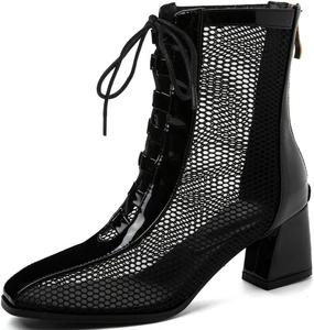 Женские ботильоны DINTAHA с сетчатой шнуровкой, сандалии на массивном каблуке, летние ботильоны, Black