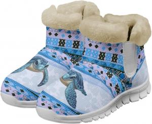 Женские зимние ботинки Howilath с принтом западных ацтеков, с меховой подкладкой, противоскользящие, теплые ботильоны для снега, Western Aztec Sea Turtle
