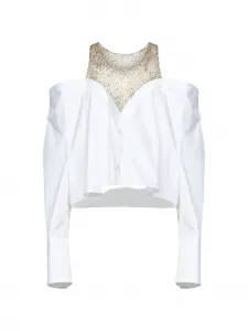 Блузка с открытыми плечами, украшенная кристаллами Giuseppe Di Morabito, белый