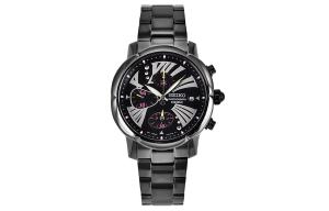 Кварцевые часы из нержавеющей стали с ионным покрытием ремешка 37,2 мм, женские часы с черным циферблатом SEIKO