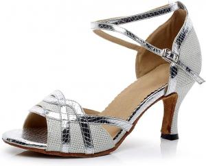 Босоножки на каблуке для женщин, туфли для латиноамериканских танцев, сальса, вечеринок, свадеб, бальные танцы (Цвет: серебро 8,3 см, Размер: 6,5 UK) Generic