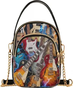 Стеганая сумка через плечо с цепочкой и разноцветными гитарами, женская маленькая сумочка для путешествий и повседневного использования.