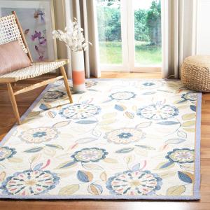 Ковер SAFAVIEH, 84 x 145 см, Chelsea Collection, Ivory & Blue, ручной работы в стиле French Country из шерсти, идеален для помещений с высокой проходимостью: прихожая, гостиная, спальня (HK179A)