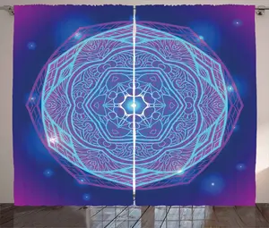 Штора для спальни ABAKUHAUS Звезда Мандала в деревенском стиле с геометрическим узором, с присборенной лентой, петлями и крючками, 280 x 245 см, фиолетовый, светло-голубой, розовый Abakuhaus