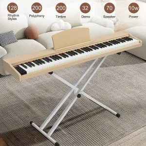 Цифровое пианино с 88 клавишами и полувзвешенными клавишами, с Bluetooth, USB MIDI, тройными педалями и X-образной подставкой - идеально подходит для начинающих и исполнителей OEM