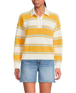 Женский регбийный свитер Petite Drifter с тканым воротником Lands' End, Sunkissed yellow stripes