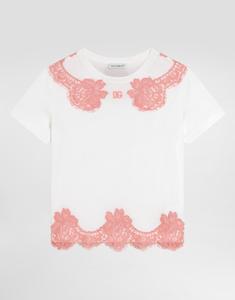 Футболка из джерси с кружевом и вышивкой DG DOLCE & GABBANA, белый