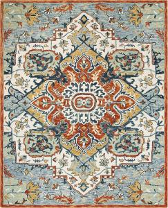 Ковер SAFAVIEH, 336 x 458 см, Aspen Collection, Blue & Rust, ручной работы, бохема, шерсть, идеально для помещений с высокой проходимостью в гостиной, спальне (APN312A)