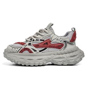 Magelly Серо-красные мужские кроссовки низкие массивные с увеличенной высотой устойчивые к истиранию легкие дышащие противоскользящие, цвет Gray Red
