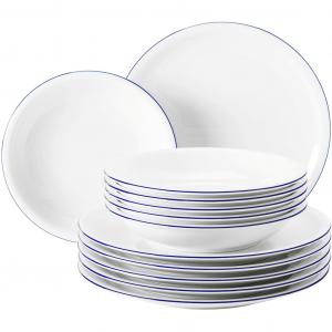 Сервиз Набор посуды, Compact Blaurand, 12 предметов Посуда, набор тарелок, обеденные тарелки, суповые тарелки, сделано в Германии Seltmann Weiden, белый/синий