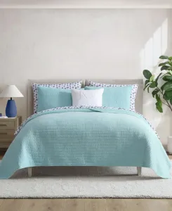 Комплект постельного белья Seashore Stitch из хлопка, двусторонний, 3 предмета, размер King Nautica, аквамариновый