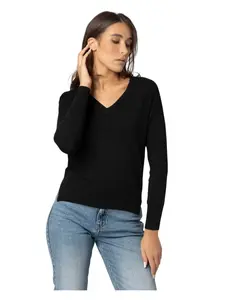 Повседневный свитер с длинными рукавами и V-образным вырезом. Kocca, черный