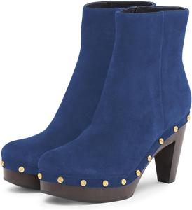 Женские ботильоны YDN с круглым носком, платформой и каблуком-блоком, украшенные заклепками, с боковой молнией, зимние удобные нарядные повседневные туфли, размер 4-16 US, Blue