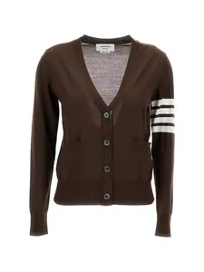 Кардиган с V-образным вырезом и полосатыми деталями Thom Browne, коричневый
