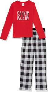 Пижамный комплект из двух предметов: топ и брюки Calvin Klein для девочек с начесом и микрофиброй с длинными рукавами, Stars/Leopard