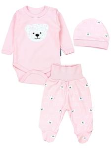 TupTam Детский комплект одежды: боди с длинными рукавами, штанишки, шапочка (3 предмета), розово-белый