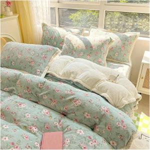 YUSIWOAL Комплект постельного белья из флиса с цветочным принтом утепленный