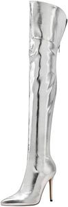 Женские ботфорты с острым носком, высоким каблуком и молнией, длинные ботильоны для вечеринок, большого размера Generic, Silvery