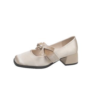 Туфли Мэри Джейн на массивном каблуке 4 см, женские SHUMO, Beige
