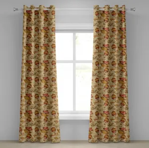 Винтажная штора с люверсами ABAKUHAUS Самолет, нарисованная вручную, абстрактная, с изображением воздушных шаров и самолетов, декоративные двухпанельные шторы, 280 см x 260 см, светло-коричневый, желтый, красный