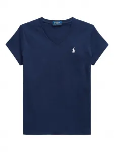 Футболка с вышивкой и v-образным вырезом POLO RALPH LAUREN KIDS, синий