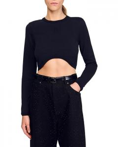 Короткий топ с вышивкой Sandro, черный