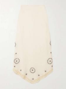 Юбка миди из смеси льна, отделанная крючком, Imola Rixo, бежевый