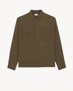 Рубашка из шелкового крепа с атласной изнанкой SAINT LAURENT, коричневый