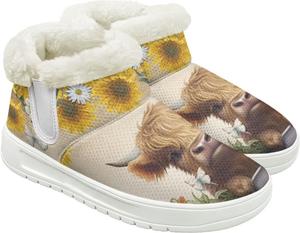 Ботинки на зиму для женщин с меховой подкладкой до щиколотки, теплые зимние обувь для прогулок на улице, модные наряды Fuojuvelie, Highland Cow