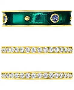 Набор из 3 колец с кубическим цирконием и эмалью из стерлингового серебра с 14-каратным золотом Macy'S, green/gold