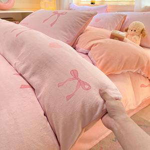 Disney Комплект постельного белья, 4 предмета, 180x220 см, двусторонний утолщенный молочный бархат, розовый балетка