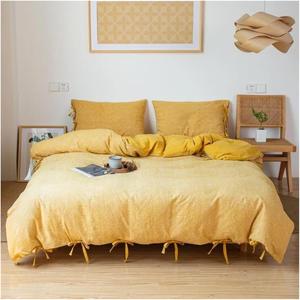 YUSIWOAL Комплект постельного белья из хлопкового жаккарда ультрамягкий бохо сине-серый