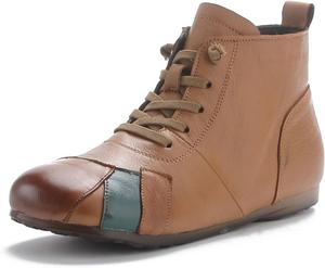 Женские ботинки на шнуровке с заплатками из натуральной кожи, боковой молнией, с круглым носком, легкие, мягкие, удобные для прогулок, повседневной носки, поездок и работы Netehadi, Brown