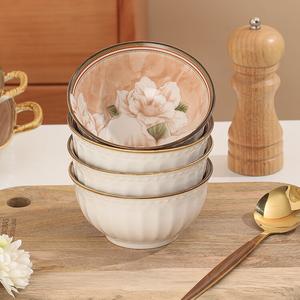 Ceramics Набор керамической посуды Camellia, пиалки и тарелки, бытовые подглазурные цветные миски для лапши и супа, безопасные для микроволновки, чаши Camellia 11 см, набор из 4 предметов