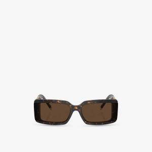 Солнцезащитные очки Tiffany & Co в черепаховой оправе из ацетата прямоугольные, коричневый